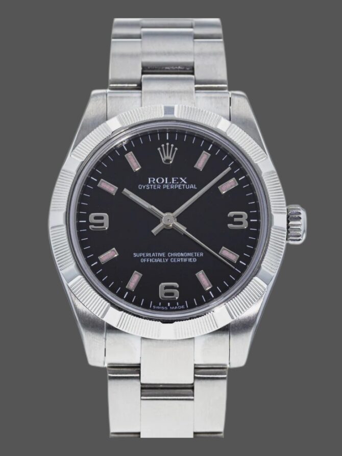 Rolex Oyster Perpetual 177210 Black Dial Pink Baton 31mm Lady Replica Watch