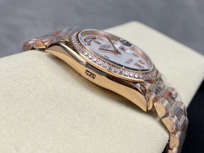 Replica Rolex Day-Date 36MM 128345RBR 0028 Mother of Pearl White Dial Everose Gold Unisex Watch