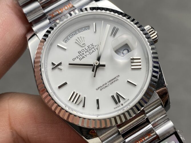 Replica Rolex Day Date 36 White Dial Fluted Bezel White Gold m128239 0059 President Watch