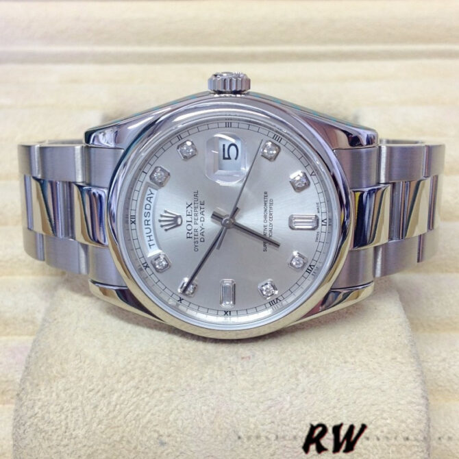 Replica Rolex Day-Date 118209 Silver Diamond Dial Automatic 36mm Unisex Watch