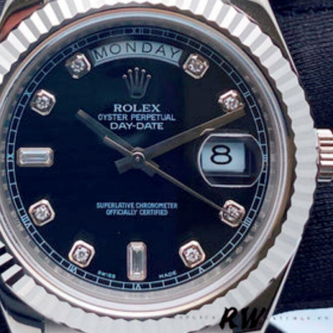Replica Rolex Day-Date 218239 Diamond Black Dial White Gold 41MM Mens Watch