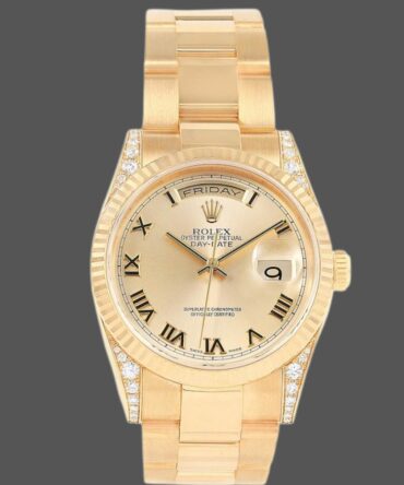 Replica Rolex Day-Date 118338 Yellow gold Champagne Dial Roman Numerals 36mm Unisex Watch