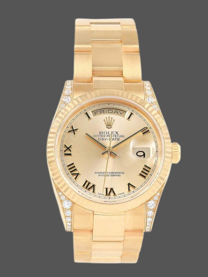 Replica Rolex Day-Date 118338 Yellow gold Champagne Dial Roman Numerals 36mm Unisex Watch