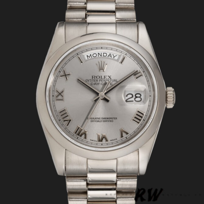 Replica Rolex Day-Date 118209 White Gold Silver Dial Automatic 36mm Unisex Watch