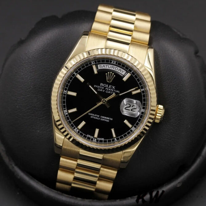 Replica Rolex Day-Date 118235 MOP Black Dial 36mm Unisex Watch