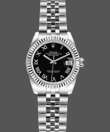 Rolex Datejust 179174 Black Roman Dial Fluted Bezel 26MM Lady Replica Watch