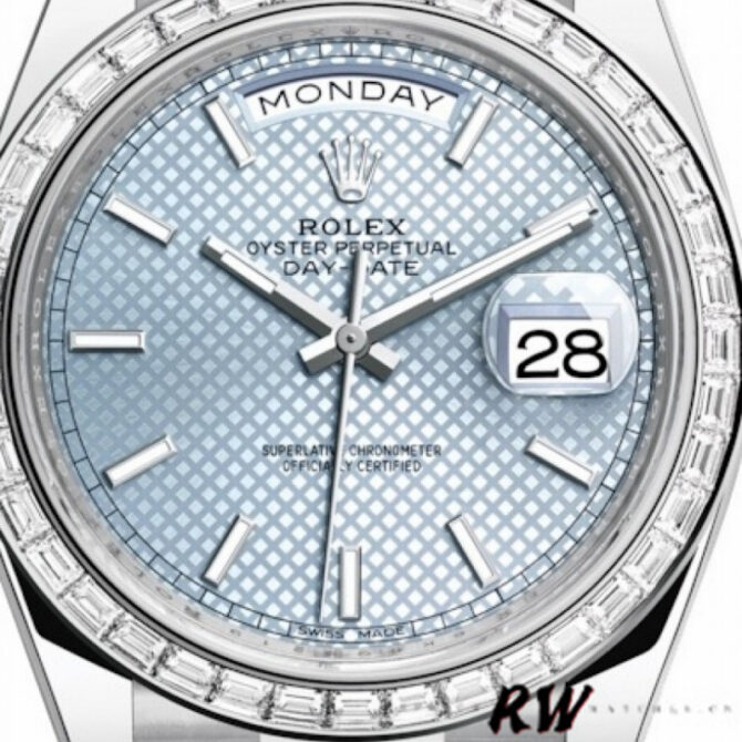 Replica Rolex Day-Date 228396TBR Ice Blue Diamond Dial Diamond Bezel 40mm Mens Watch