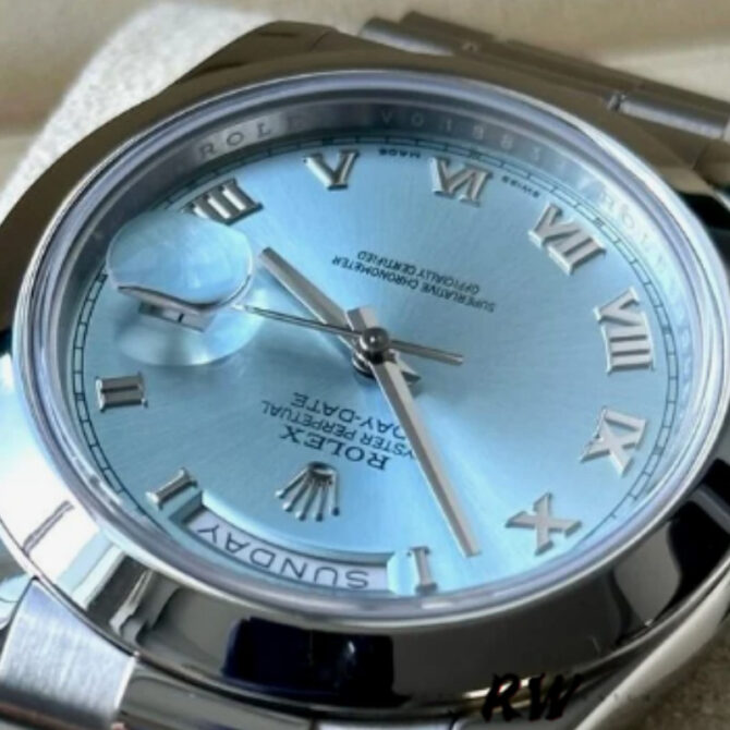Replica Rolex Day-Date 218206 Ice Blue Roman Numeral Dial Platinum 41MM Mens Watch