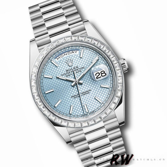 Replica Rolex Day-Date 228396TBR Ice Blue Diamond Dial Diamond Bezel 40mm Mens Watch