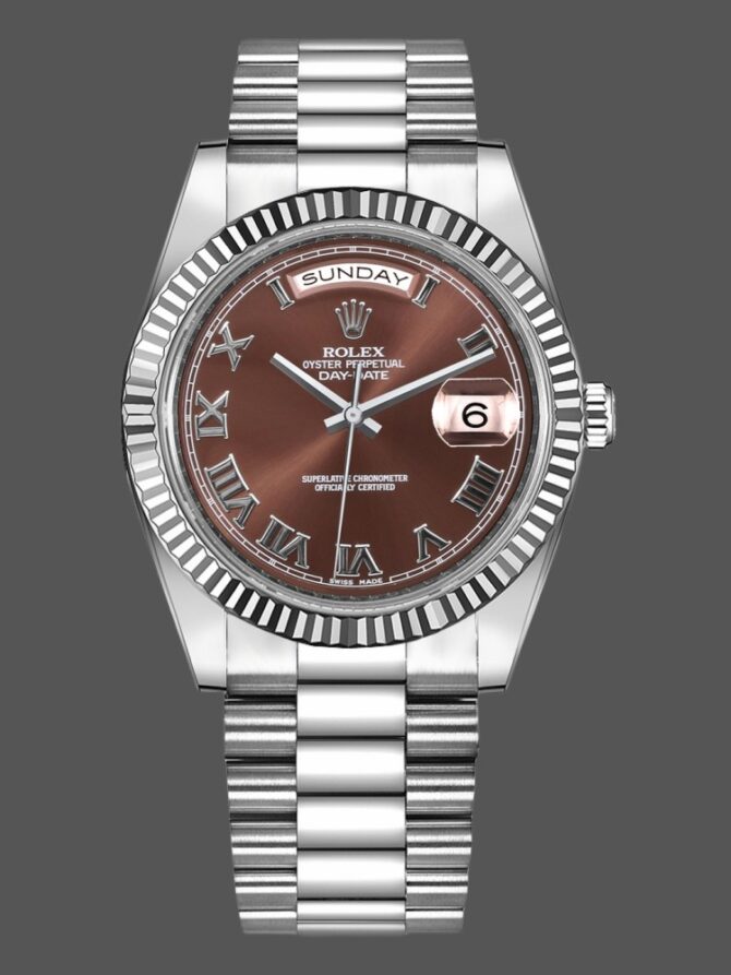 Replica Rolex Day-Date 228235 Sundust Index Dial Fluted Bezel 40mm Mens Watch