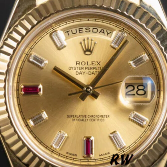 Replica Rolex Day-Date 218238 Champagne Ruby Dial Yellow Gold 41MM Mens Watch