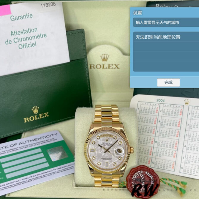 Replica Rolex Day-Date 118238 Diamond Meteorite Dial 36mm Unisex Watch