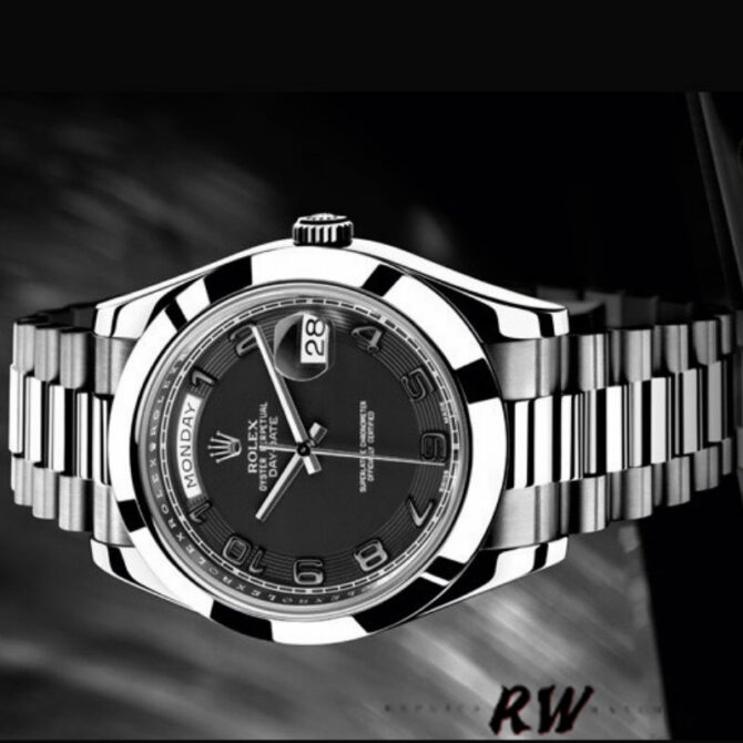 Replica Rolex Day-Date 218206 Concentric Black Dial Platinum 41MM Mens Watch