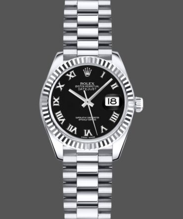 Rolex Datejust 179179 Black Roman Numeral Dial Fluted Bezel 26MM Lady Replica Watch