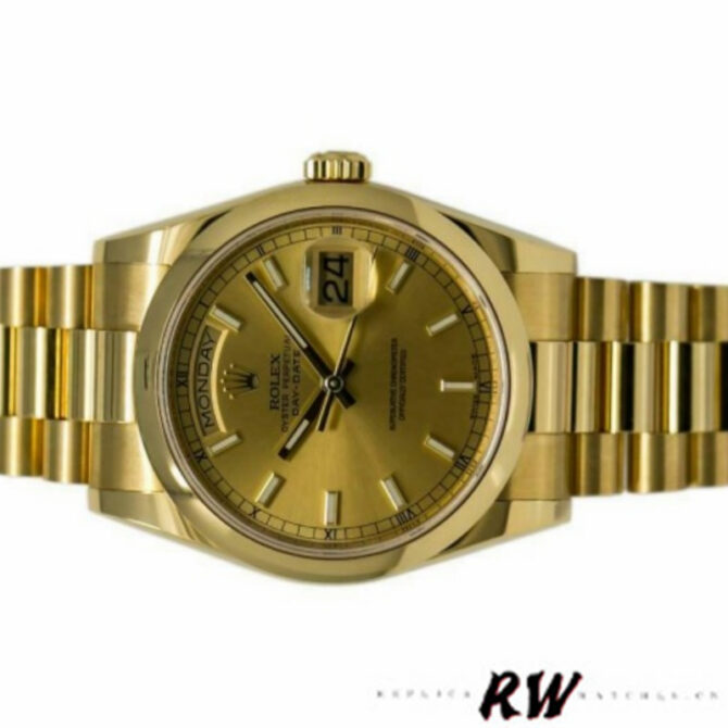 Replica Rolex Day-Date 118208 Yellow Gold Champagne Dial 36mm Unisex Watch