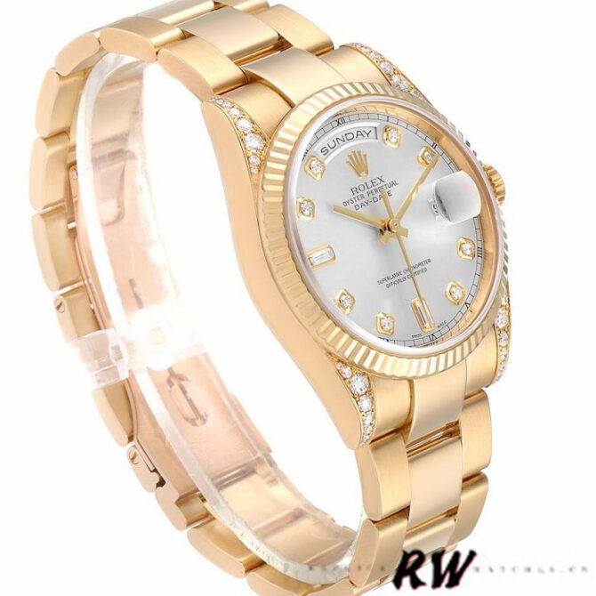 Replica Rolex Day-Date 118338 Yellow gold Silver dial 36mm Unisex Watch