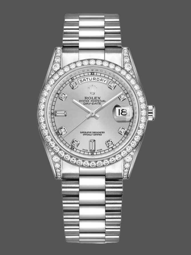 Replica Rolex Day-Date 118338 Champagne Roman Dial Diamond Bezel 36MM Unisex Watch