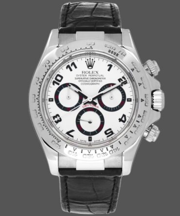 Rolex Daytona 116519 Black Alligator Leather strap White Dial 40mm Mens Replica Watch