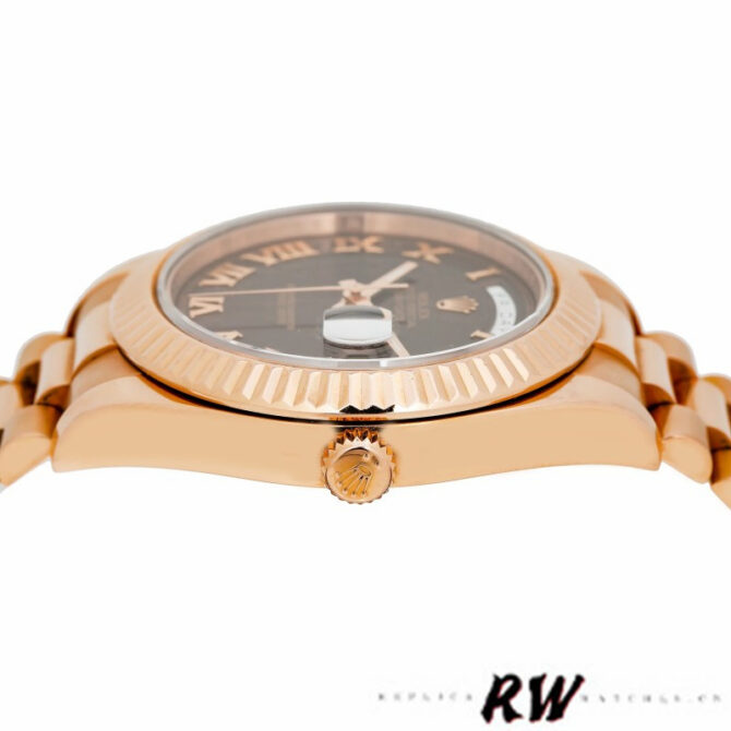 Replica Rolex Day-Date 218235 Chocolate Brown Dial Rose Gold 41MM Mens Watch