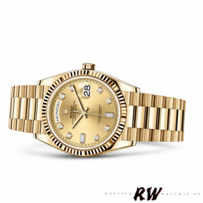 Replica Rolex Day-Date 128238 0008 Fluted Bezel Champagne Diamond Dial 36MM Unisex Watch