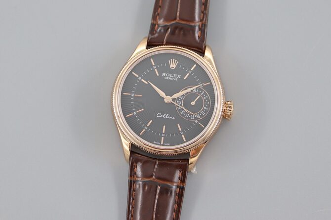Rolex Cellini Date 50515 Brown Leather Black Index Dial 39mm Mens Replica Watch