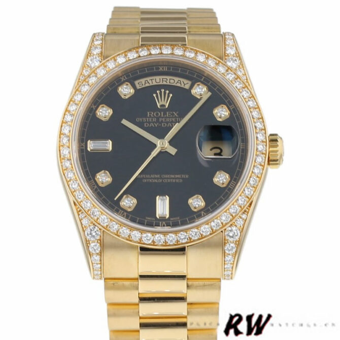 Replica Rolex Day-Date 118388 Black Diamond Dial 36mm Unisex Watch