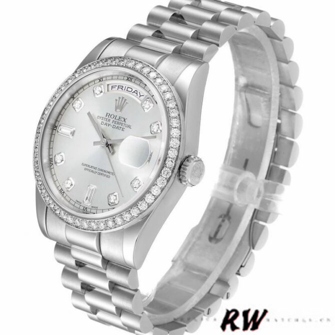 Replica Rolex Day Date 118346 Silver Dial Diamond 36mm Unisex Watch