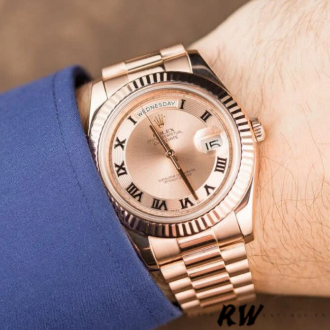 Replica Rolex Day-Date 218235 Concentric Circle Champagne Dial Rose Gold 41MM Mens Watch
