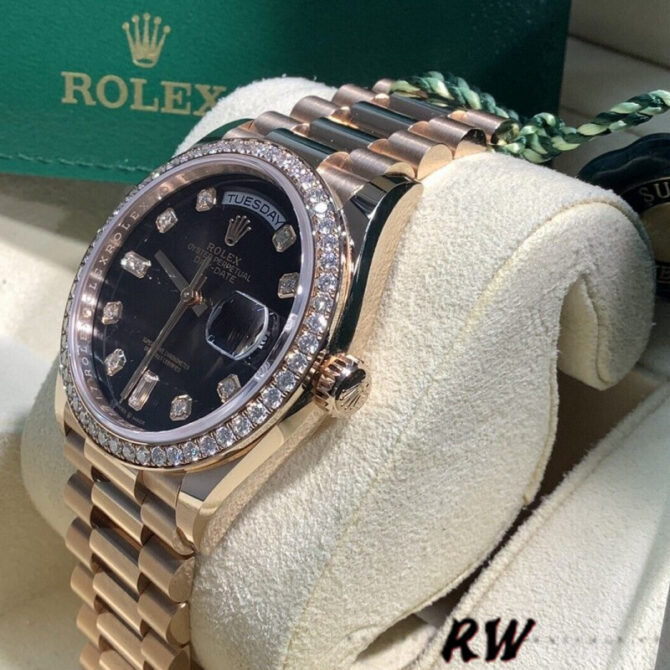 Replica Rolex Day-Date 36MM 128345RBR 0028 Mother of Pearl White Dial Everose Gold Unisex Watch