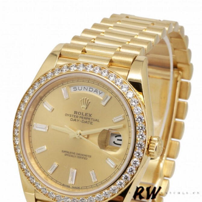 Replica Rolex Day-Date 228398TBR Silver Diagonal Motif Dial Diamond Bezel 40mm Mens Watch