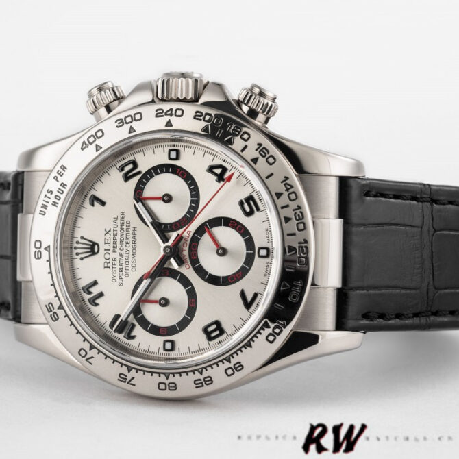 Rolex Daytona 116519 Black Alligator Leather strap silver Dial 40mm Mens Replica Watch