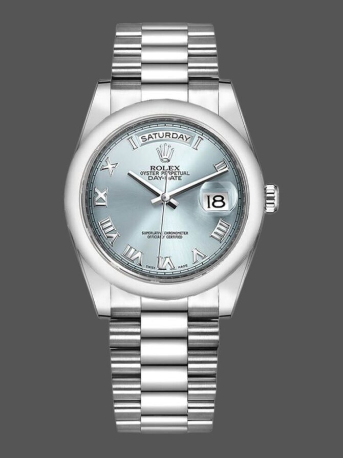 Replica Rolex Day-Date 118206 Ice Blue Roman Numeral Dial 36mm Unisex Watch
