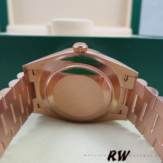 Replica Rolex Day-Date 228345RBR Sundust Stripe Motif Dial Diamond Bezel 40mm Mens Watch
