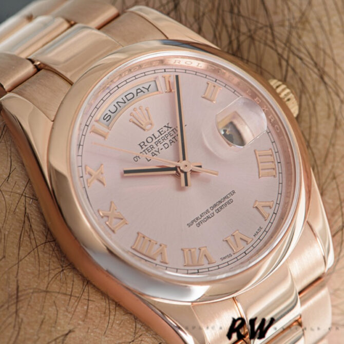 Replica Rolex Day-Date 118205 Rose Gold Pink dial 36mm Unisex Watch