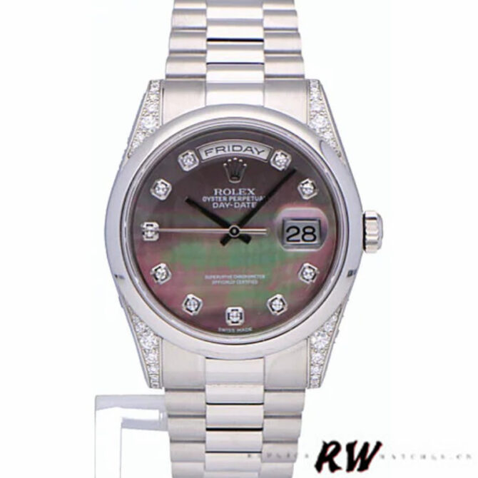 Replica Rolex Day-Date 118296 Platinum MOP Dial Diamond 36mm Unisex Watch