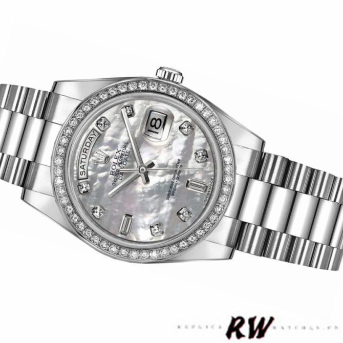 Replica Rolex Day Date 118346 Platinum Diamond Bezel Meteorite Dial 36mm Unisex Watch