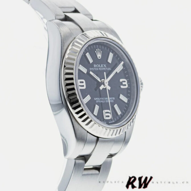 Rolex Oyster Perpetual 176234 Fluted Bezel Black Arabic Dial 26MM Lady Replica Watch