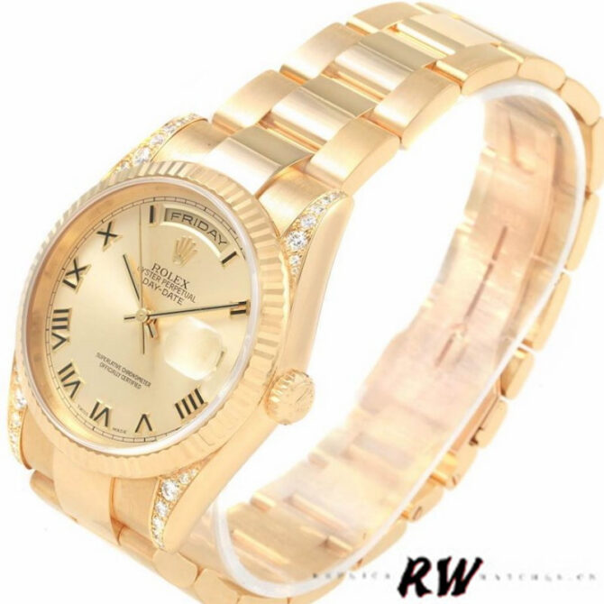 Replica Rolex Day-Date 118338 Yellow gold Champagne Dial Roman Numerals 36mm Unisex Watch