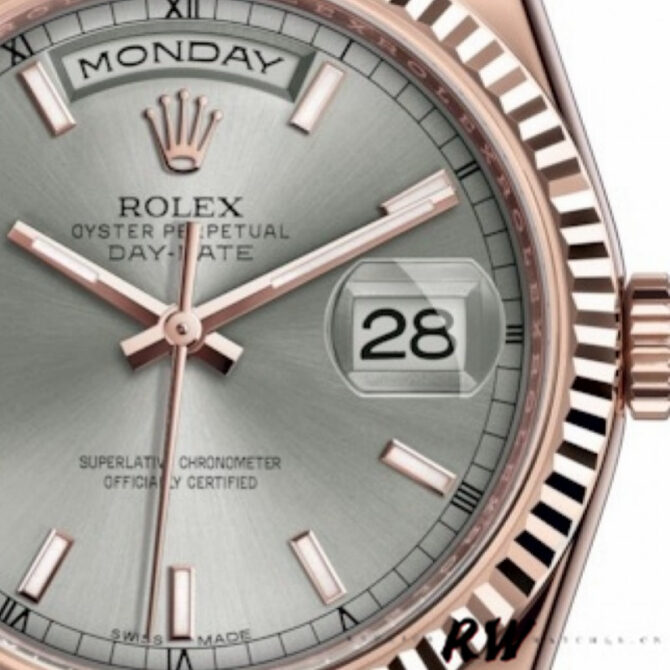 Replica Rolex Day-Date 118235 Rhodium Grey Dial Rose Gold 36mm Unisex Watch