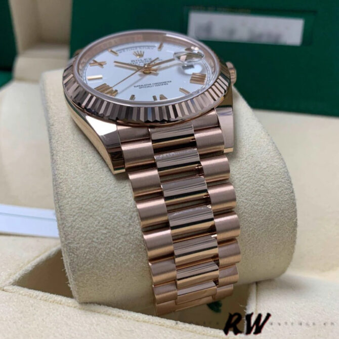 Replica Rolex Day-Date 228235 White Roman Numeral Dial Fluted Bezel 40mm Mens Watch