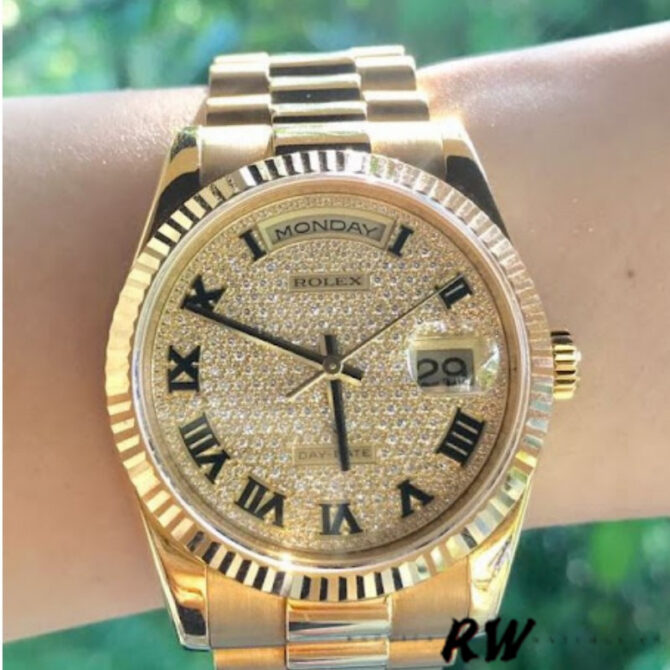 Replica Rolex Day-Date 118238 Pave diamond dial 36mm Unisex Watch