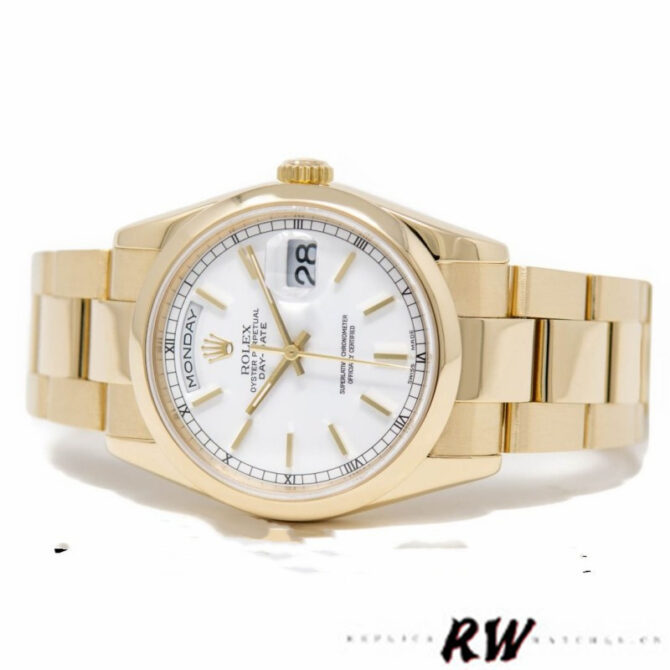 Replica Rolex Day-Date 118208 White Dial Yellow Gold 36mm Unisex Watch