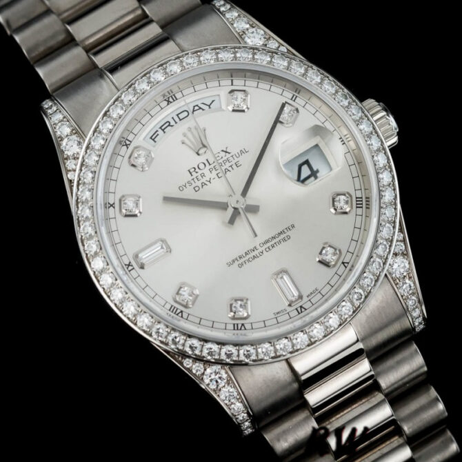 Replica Rolex Day-Date 118338 Champagne Roman Dial Diamond Bezel 36MM Unisex Watch