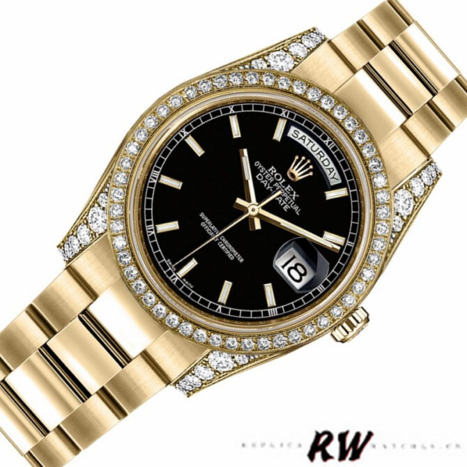 Replica Rolex Day-Date 118388 Black Diamond Dial 36mm Unisex Watch