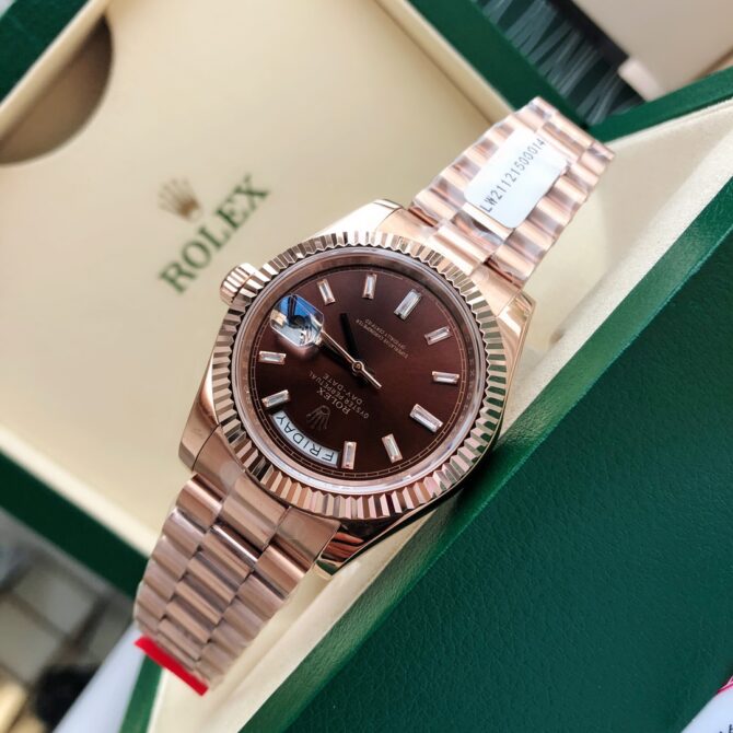 Replica Rolex Day-Date 118235 Rose Gold Chocolate Brown Dial 36mm Unisex Watch