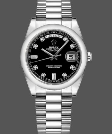 Replica Rolex Day-Date 118209 Black dial white gold 36mm Unisex Watch