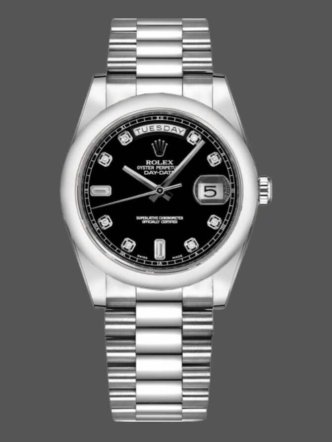 Replica Rolex Day-Date 118209 Black dial white gold 36mm Unisex Watch