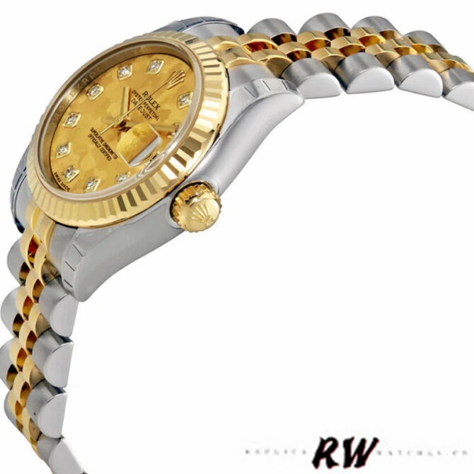 Rolex Datejust 179173 Crystal Champagne Dial Fluted Bezel 26MM Lady Replica Watch