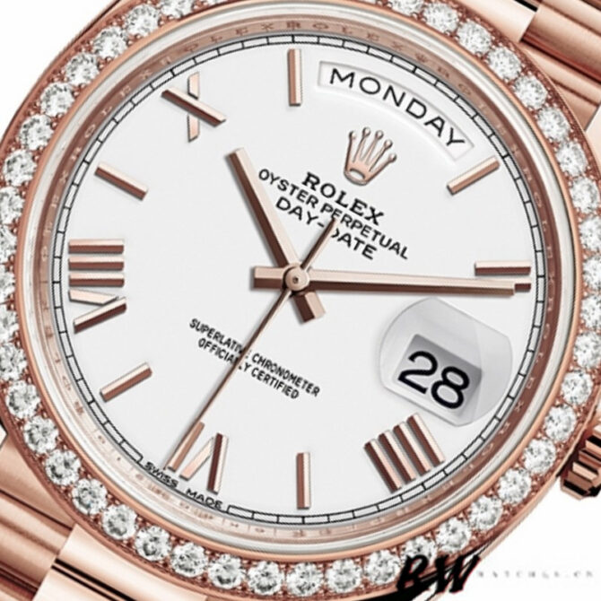 Replica Rolex Day-Date 228348RBR Champagne Roman Dial Diamond Bezel 40mm Mens Watch