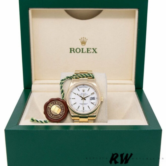 Replica Rolex Day-Date 118208 White Dial Yellow Gold 36mm Unisex Watch